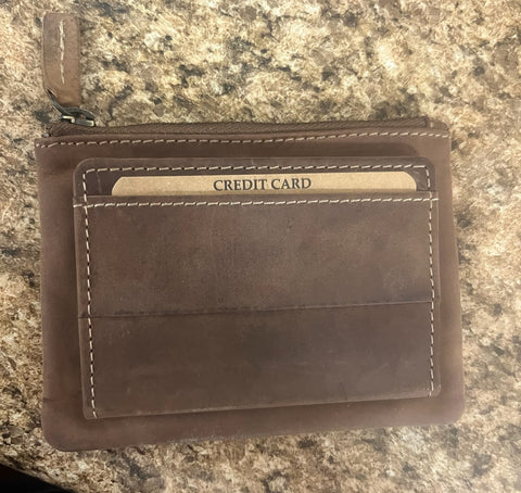 Leather Card and Coin Holder/ Hunter Brown