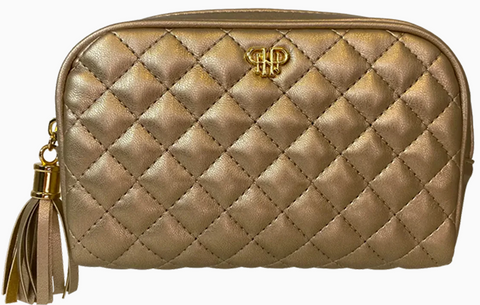 Classic Travel Makeup Bag- Gold Quilted