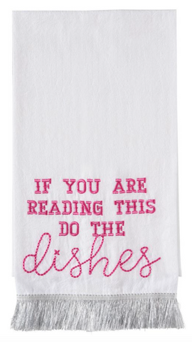 Do The Dishes Silver Fringe Tea Towel