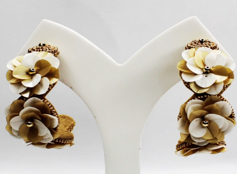 Multi Flower Gold Beaded Earrings