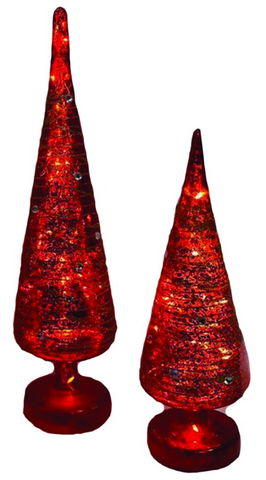 12 & 14" Red Glass LED Trees