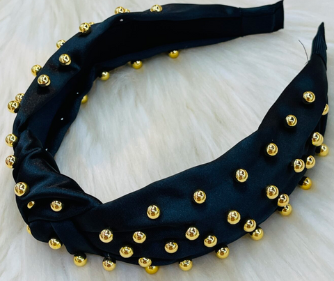 Black Golden Pearl Knotted Headband