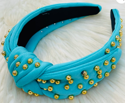 Teal Golden Pearl Knotted Headband