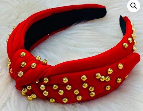Red Golden Pearl Knotted Headband