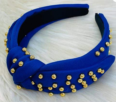 Blue Golden Pearl Knotted Headband