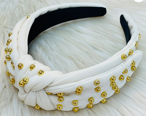 White Golden Pearl Knotted Headband