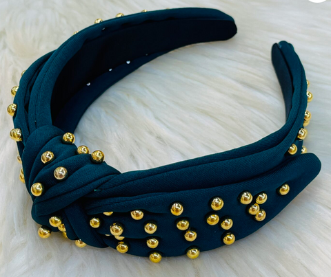 Navy Golden Pearl Knotted Headband