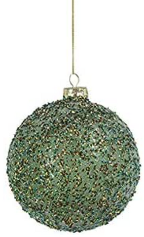 Beaded Green Glass Ball Ornament