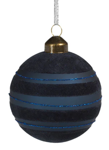 Blue Flocked Striped Ornament- 4.75"