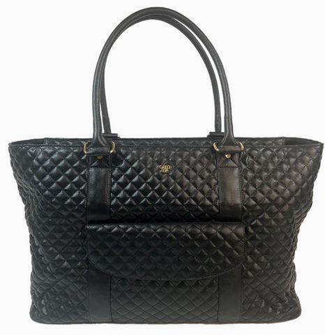 Luxe Travel Tote with Trolley Sleeve/ Black Quilted