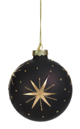 Gold and Black Star Design Ornament 4"