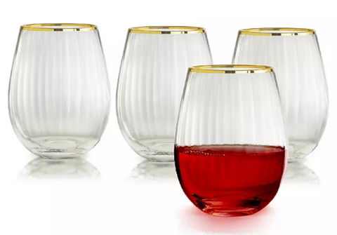 Qualia Glass Gold Rocher Stemless Wine Set Of 4