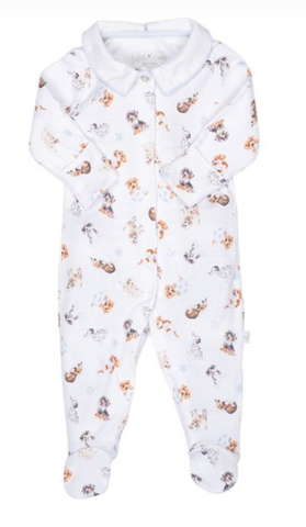 'LITTLE PAWS' DOG PATTERNED BABYGROW
