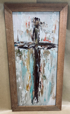 Cross Hand-Painted Framed Painting, 12" x 24"