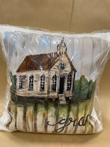 By Grace Church Hand Painted Pillow
