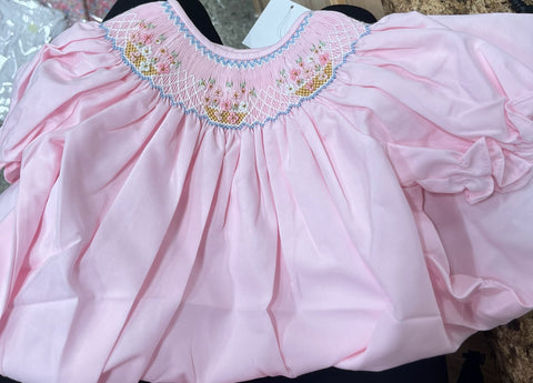 Pink Floral Print Smocked Dress