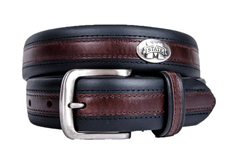 Mississippi State Bulldogs Black Leather Belt with Small Banner "M" Conchos