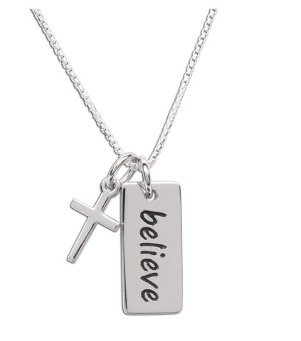 Sterling Silver Believe Cross Necklace