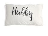 Set of 2 "Hubby/Wifey" Standard Ivory Pillowcases
