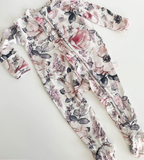 White Floral Ruffled Footie 0-3mth