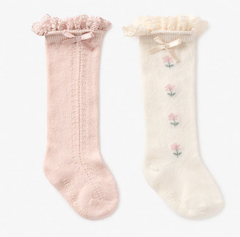 Floral Knee High non slip Baby Socks- 2 pack