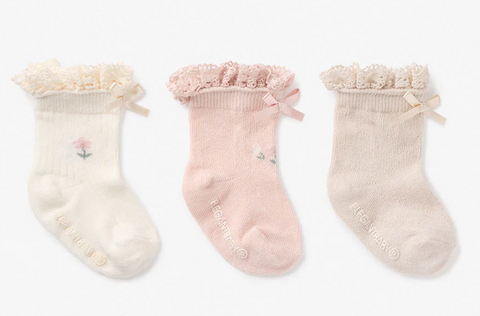 Floral Ankle Non Slip Baby Socks- 3 pack
