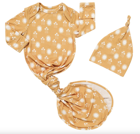 Sunny Days Bamboo Swaddle Knotted Gown and Hat Newborn Baby Gift Set