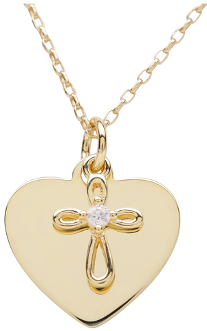 14K Gold-Plated Engraved Heart w/Cross Necklace