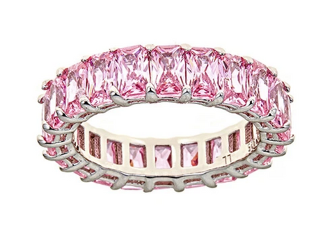 Pink Sapphire CZ Emerald Cut Eternity Ring