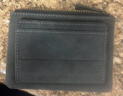 Leather Card and Coin Holder/ Charcoal