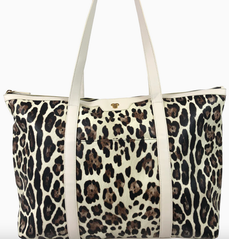 Getaway Tote- Cream Leopard