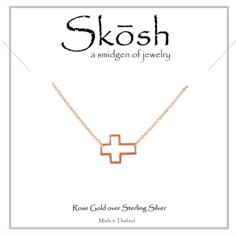 Floating Cross Necklace- Rose Gold