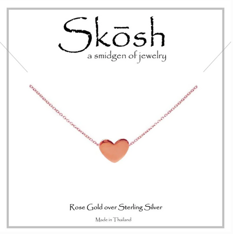 Small Flat Polished Heart Necklace- Rose Gold