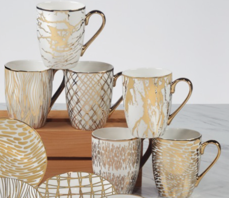 Gold Plated Mugs Matrix Gold Plated Tapered  Mugs (6) asst. 16oz.