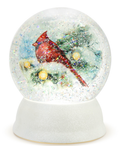 Lit Snow Frosted Cardinal Snow Globe
