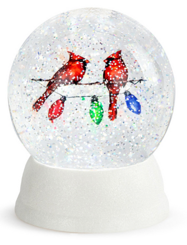 Lit Cardinals on Lightstring Snow Globe