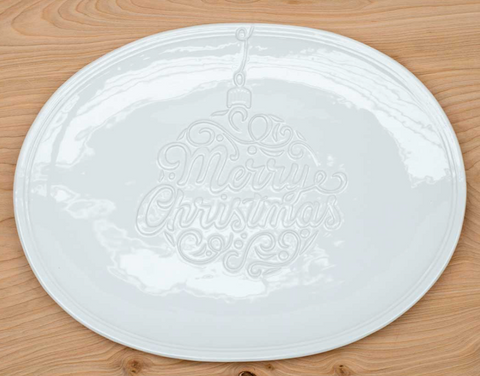 Merry Christmas Embossed Oval Platter