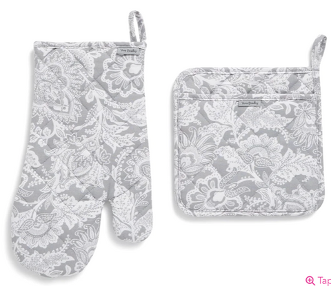 Pot Holder & Oven Mitt Set-  Java Gray &. White