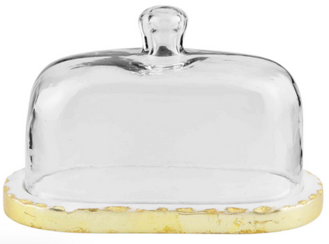 GOLD MARBLE GLASS BUTTER DISH