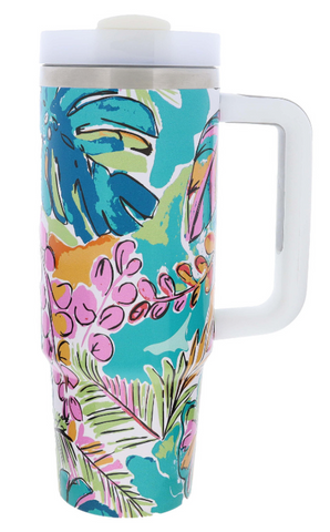TROPICAL PARADISE 30 OZ. TUMBLER WITH STRAW AND HANDLE