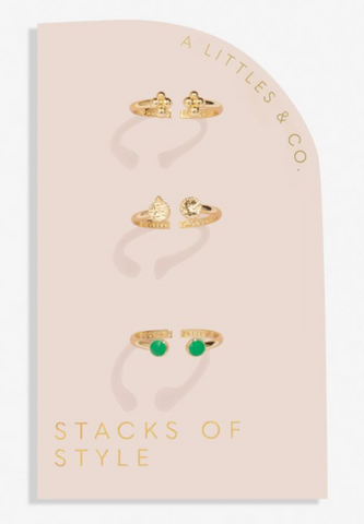 Stacks Of Style Set Of 3 Rings In Green Enamel And Gold-Tone Plating