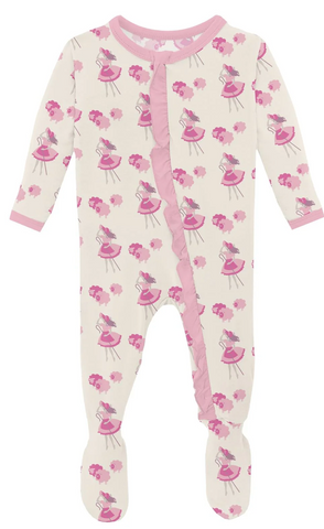 Print Classic Ruffle Footie with 2 Way Zipper in Natural Little Bo Peep