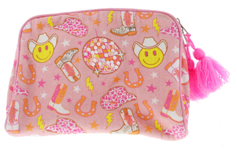 PINK DISCO COWGIRL LARGE ZIPPER POUCH