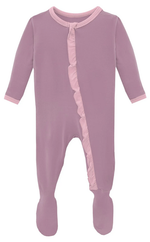 Classic Ruffle Footie with 2 Way Zipper in Pegasus with Cake Pop