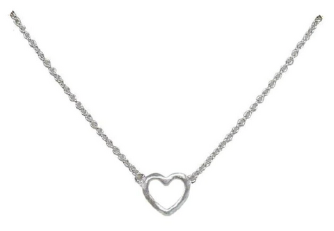 Tiny Open Heart, silver with 16" chain