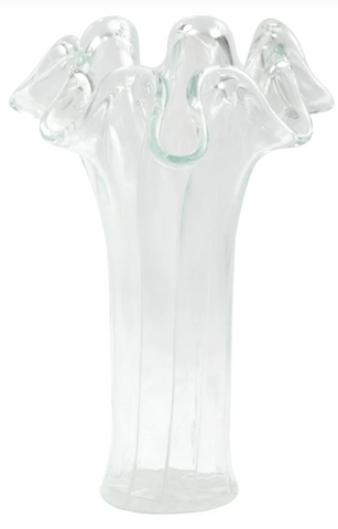 ONDA GLASS CLEAR WITH WHITE LINES SHORT VASE