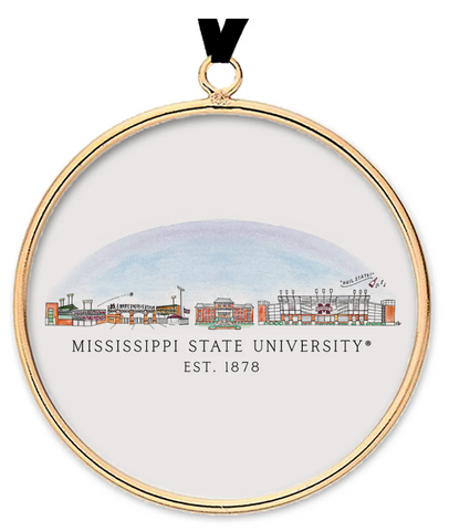 Mississippi State Skyline Brass & Glass Ornament