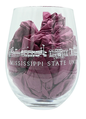 Mississippi State Skyline Wine Glass