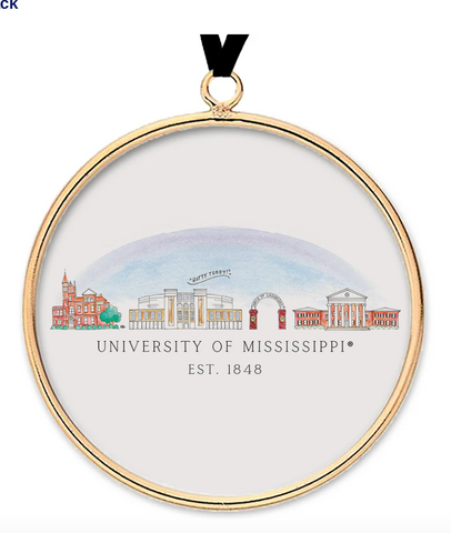 Ole Miss Skyline Brass & Glass Ornament