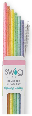 Rainbow Glitter Reusable Straw Set